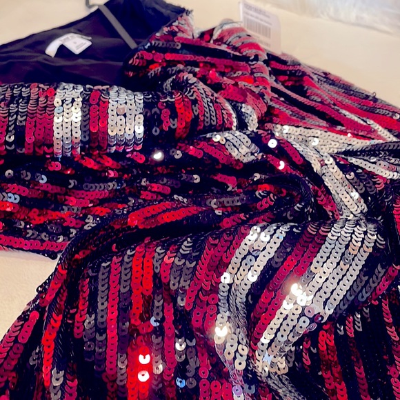 NWT (S)(M)(L)Bar lll red and silver sequined stripe shift mini party dress - Picture 11 of 11